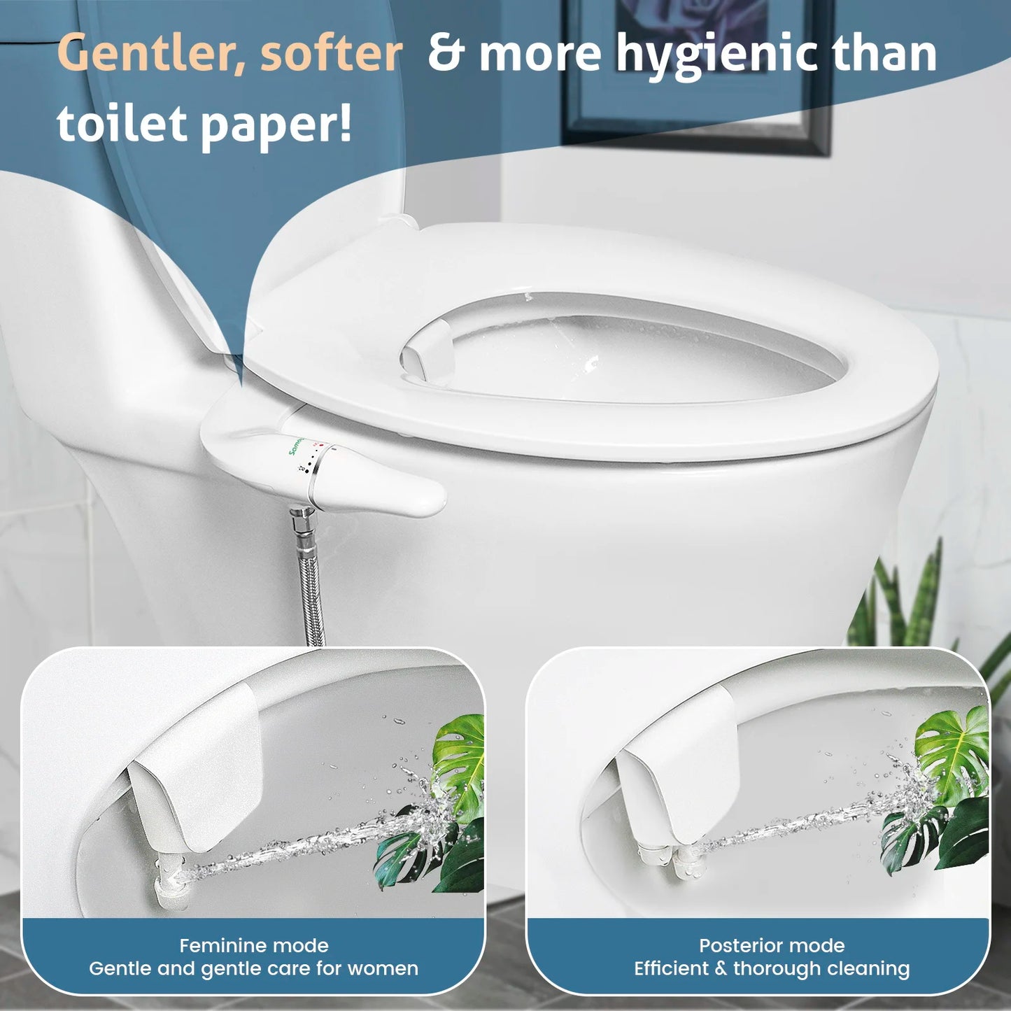 Slim Bidet Attachment for Toilet Seat - Dual Nozzle, Adjustable Water Pressure