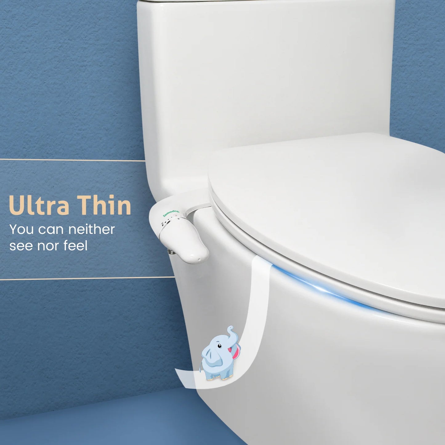 Slim Bidet Attachment for Toilet Seat - Dual Nozzle, Adjustable Water Pressure