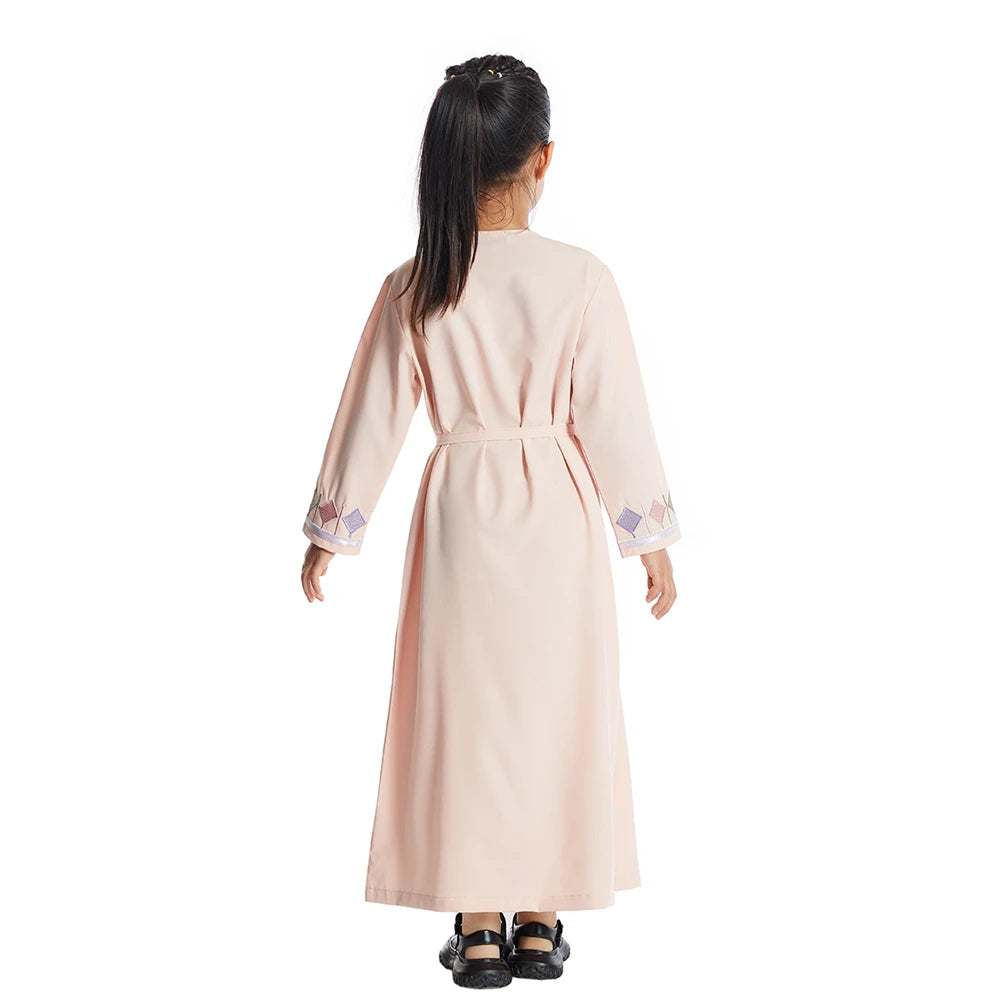 New Muslim Kids Girls Zipper Front Open Abaya